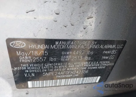 2015 Hyundai Sonata Se из США, поврежденный, VIN 5NPE24AF0FH242356